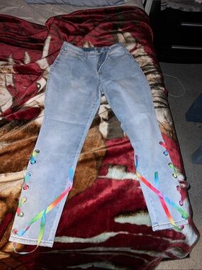 Jeans size 14 with colored laces at bottom